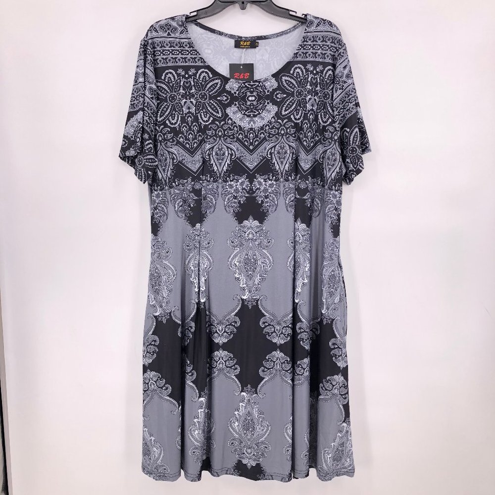 NWT R & B Collection black grey print dress